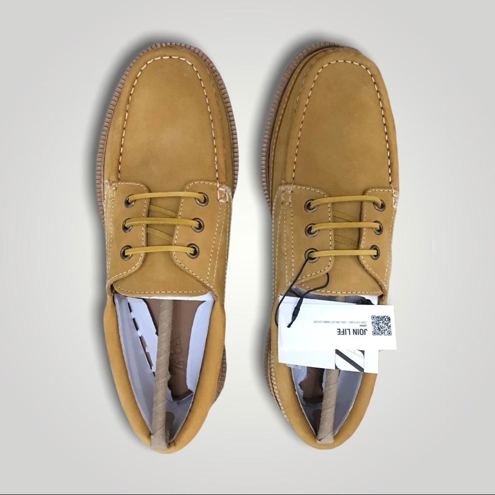 Zara LACED LEATHER BOAT SHOES  Beige Size 8 - Picture 9 of 11
